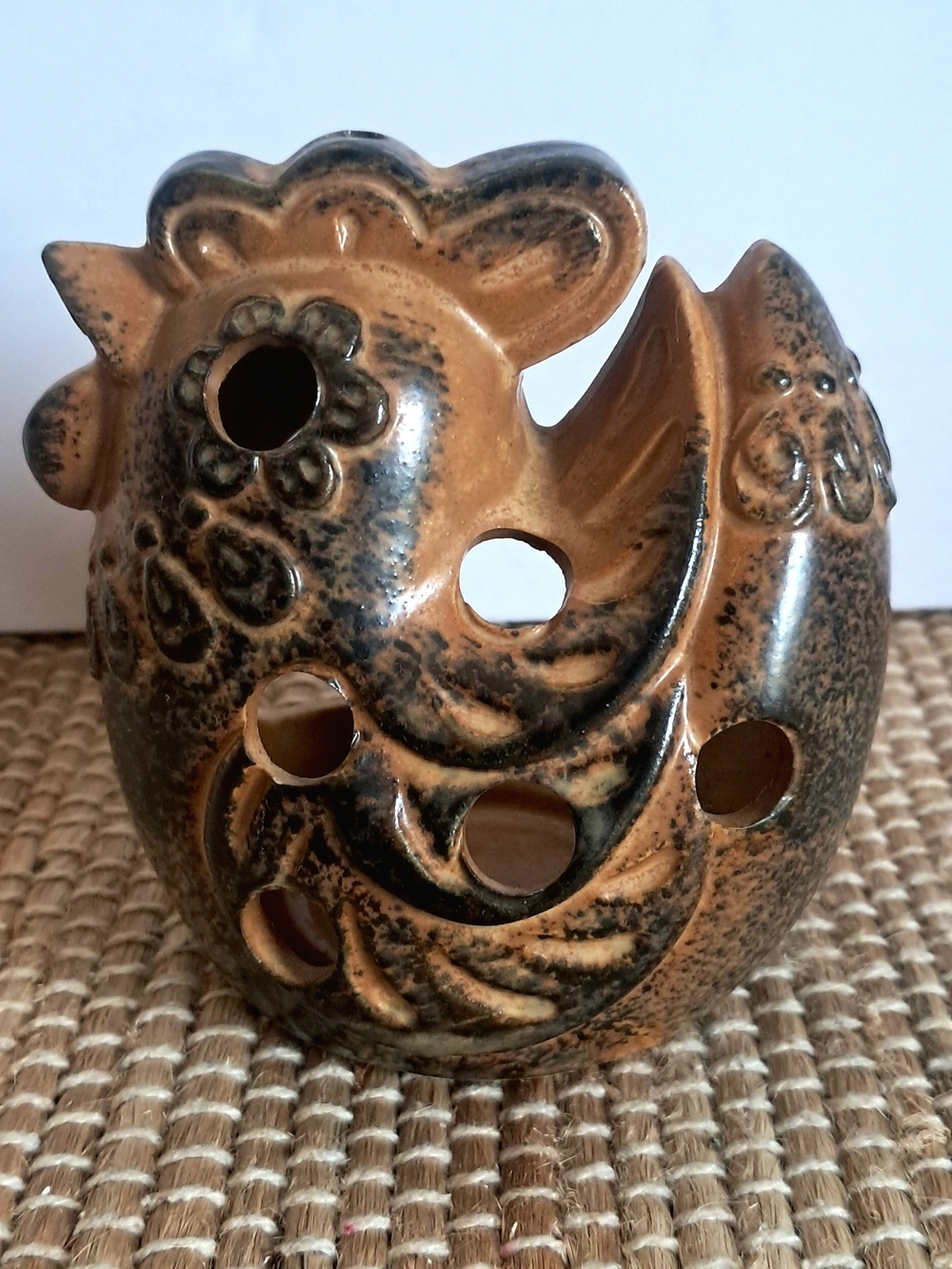 Ceramic Rooster Candle Holder - Brown Accent